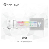 FANTECH P51 Power Bundle 5 IN 1 Gaming Set Combo Black Wired (Keyboard + Mouse + Headset + Mouse Pad+ Headset Stand) - White | P51 5in1 Bundle White | - CompuMe
